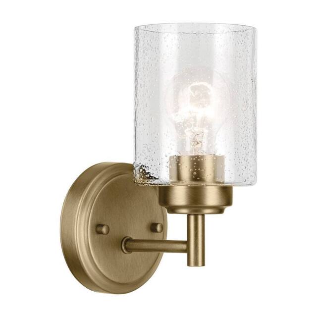 Netlighting Kichler Winslow Wall Lamp Classic Natural Brass Glass Shade 1x E27 in Gold - image 1