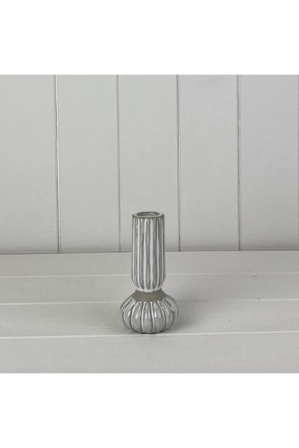 KDMD Glazed Ceramic Candle Holder with Texture Detail in Grey - image 1