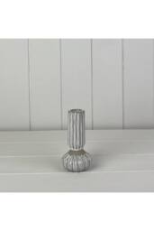 KDMD Glazed Ceramic Candle Holder with Texture Detail in Grey - thumbnail 1
