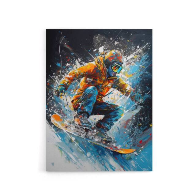 "Artery8 Snowboarder Action Scene Colourful Modern Canvas Wall Art Print - Size: W18"" x H24""" - image 1