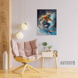 "Artery8 Snowboarder Action Scene Colourful Modern Canvas Wall Art Print - Size: W18"" x H24""" - thumbnail 3
