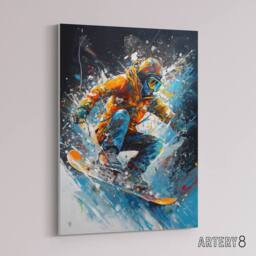 "Artery8 Snowboarder Action Scene Colourful Modern Canvas Wall Art Print - Size: W18"" x H24""" - thumbnail 2
