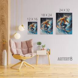 "Artery8 Snowboarder Action Scene Colourful Modern Canvas Wall Art Print - Size: W18"" x H24""" - thumbnail 4