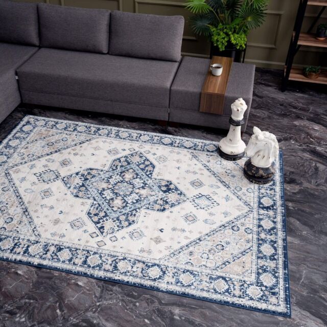 THE RUGS Montana Medallion Navy & Cream Living Room Area Rug 4010 - Size: 200 cm x 290 cm - image 1