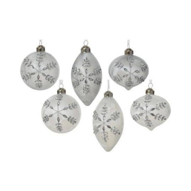 Garden Greatness Set Of 6 Frosted Glass Gem Baubles in Silver - Size: 1 Pack - image 1