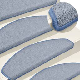 Berkfield Home Carpet Stair Treads 15 pcs Light Grey & Blue 65x24x4 cm - Size: Medium - thumbnail 2