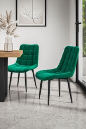 More4Homes Set of 8 Nova Modern Velvet Dining Chair Padded Seat Metal Legs in Green