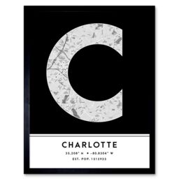 "Wee Blue Coo Wall Art Print Charlotte North Carolina United States City Map Modern Typography Stylish Letter Framed Word in Black - Size: W12"" x H16""" - thumbnail 1