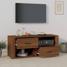 Berkfield Home TV Cabinet Brown Oak 100x35x40 cm Engineered Wood - Size: 100 x 35 x 40 cm - thumbnail 3