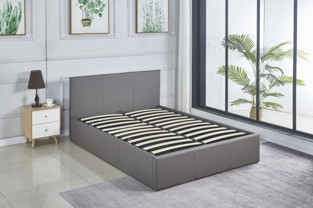 KOSY KOALA Ottoman Storage Grey Faux Leather Bed Side Lift 3ft Single Bed Frame - image 1