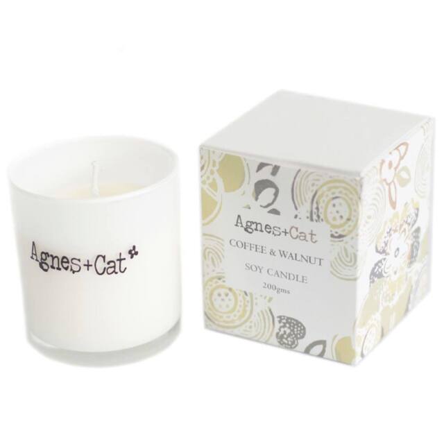 Serenityy Agnes + Cat Votive Candle - Coffee & Walnut in White - Size: 200g - image 1