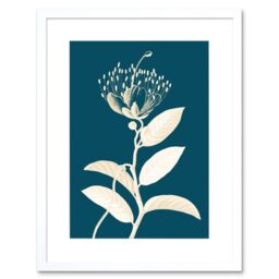 "Artery8 Wall Art Print Modern Bold Biodiversity Blue Plant Artwork Framed 9X7 Inch in White - Size: W7"" x H9""" - thumbnail 1
