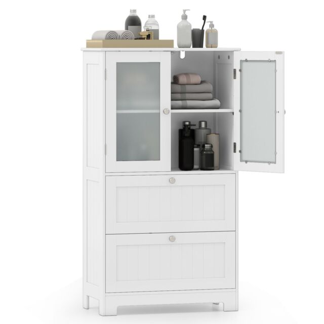 Costway Floor Cabinet Freestanding Bathroom Storage Cabinet in White - image 1