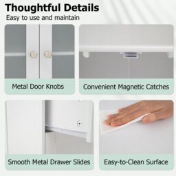 Costway Floor Cabinet Freestanding Bathroom Storage Cabinet in White - thumbnail 8