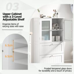 Costway Floor Cabinet Freestanding Bathroom Storage Cabinet in White - thumbnail 6