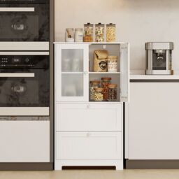 Costway Floor Cabinet Freestanding Bathroom Storage Cabinet in White - thumbnail 3