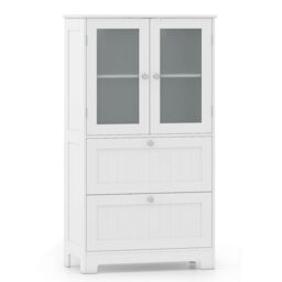 Costway Floor Cabinet Freestanding Bathroom Storage Cabinet in White - thumbnail 9