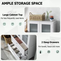 Costway Floor Cabinet Freestanding Bathroom Storage Cabinet in White - thumbnail 5