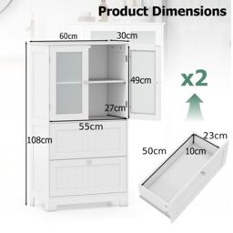 Costway Floor Cabinet Freestanding Bathroom Storage Cabinet in White - thumbnail 2