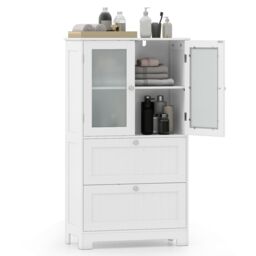Costway Floor Cabinet Freestanding Bathroom Storage Cabinet in White - thumbnail 1