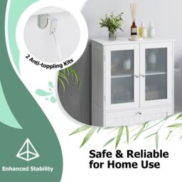 Costway Floor Cabinet Freestanding Bathroom Storage Cabinet in White - thumbnail 7