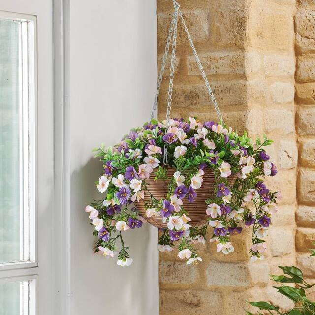 mysmartbuy Artificial Petunia Flower Regal Hanging Basket with Metal Chain