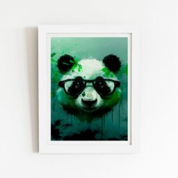 "Warren Reed - Designer Panda With Glasses, Green Splashart Framed Art Print in White - Size: W20"" x H30""" - thumbnail 1