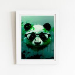 "Warren Reed - Designer Panda With Glasses, Green Splashart Framed Art Print in White - Size: W20"" x H30""" - thumbnail 2