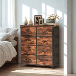 FURNOS Industrial 8 Fabric Drawer Chest Storage Unit Rustic in Brown - thumbnail 2