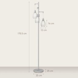 HOMCOM Industrial 3-Light Floor Lamp Dimmable Standing Lamp for Living Room in Silver - thumbnail 3