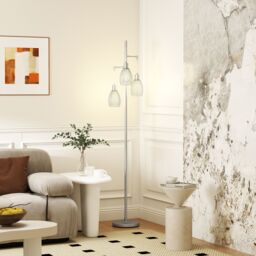 HOMCOM Industrial 3-Light Floor Lamp Dimmable Standing Lamp for Living Room in Silver
