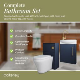Balterley Cloakroom Suite Right Hand Vanity WC Toilet Tap Set 440mm - Blue Brass in Grey - thumbnail 7