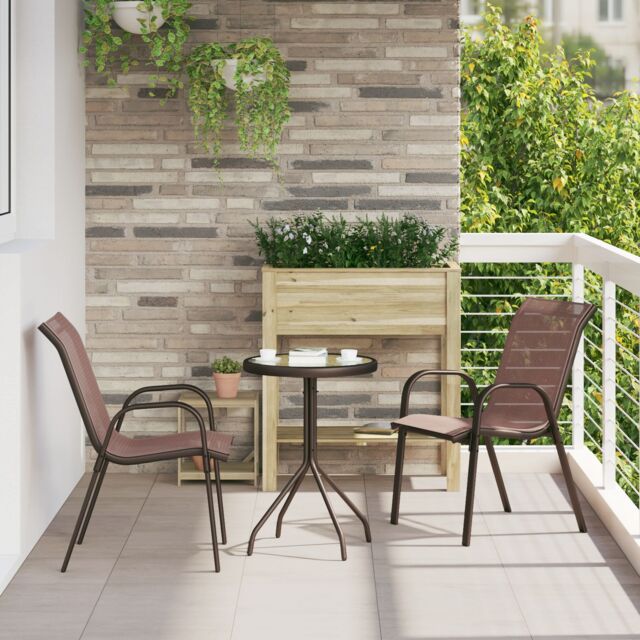 Berkfield Home 3 Piece Garden Bistro Set Brown Textilene & Steel - image 1