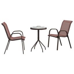 Berkfield Home 3 Piece Garden Bistro Set Brown Textilene & Steel - thumbnail 3