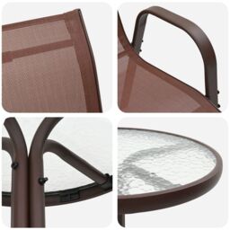 Berkfield Home 3 Piece Garden Bistro Set Brown Textilene & Steel - thumbnail 9