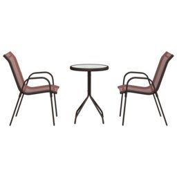 Berkfield Home 3 Piece Garden Bistro Set Brown Textilene & Steel - thumbnail 7