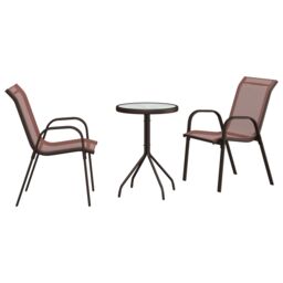 Berkfield Home 3 Piece Garden Bistro Set Brown Textilene & Steel - thumbnail 2