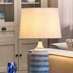 Wyld and Coco Blue Ceramic Table Lamp with White Fabric Shade 66 cm - thumbnail 1