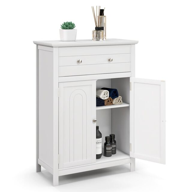 Gymax Bathroom Storage Cabinet Free Standing Bathroom Cabinet in White - image 1