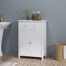 Gymax Bathroom Storage Cabinet Free Standing Bathroom Cabinet in White - thumbnail 5