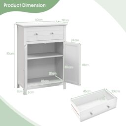Gymax Bathroom Storage Cabinet Free Standing Bathroom Cabinet in White - thumbnail 2