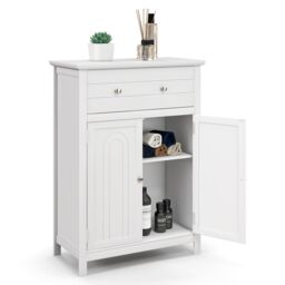 Gymax Bathroom Storage Cabinet Free Standing Bathroom Cabinet in White