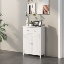 Gymax Bathroom Storage Cabinet Free Standing Bathroom Cabinet in White - thumbnail 4