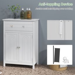 Gymax Bathroom Storage Cabinet Free Standing Bathroom Cabinet in White - thumbnail 7
