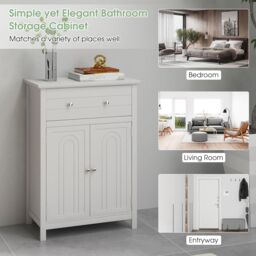 Gymax Bathroom Storage Cabinet Free Standing Bathroom Cabinet in White - thumbnail 3