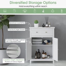 Gymax Bathroom Storage Cabinet Free Standing Bathroom Cabinet in White - thumbnail 6