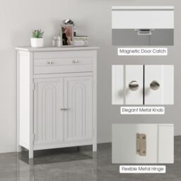 Gymax Bathroom Storage Cabinet Free Standing Bathroom Cabinet in White - thumbnail 9