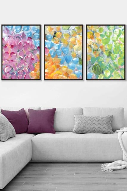 ARTZE Set of 3 Black Framed Abstract Tropical Summer Fruits Wall Art in Bright Pink - Size: W33 cm x H45 cm x D20mm - image 1