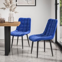 More4Homes Donni Dining Table & Chairs - White Marble Effect Table Top w Black Legs + Nova Velvet Dining Chair Set Of 4 in Blue - thumbnail 5