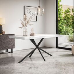More4Homes Donni Dining Table & Chairs - White Marble Effect Table Top w Black Legs + Nova Velvet Dining Chair Set Of 4 in Blue - thumbnail 2